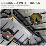 DWVO 13X15FT Gazebo Wood Outdoor Wooden Frame Double Roof Hardtop Galvanized Steel Top Canopy w/Curtain and Netting, Patio Heavy Duty for Deck, Backyard, Beige Yellow DWVO