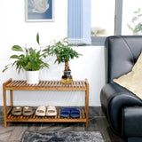 VICTORY RELAX 2-Tier Long Acacia Wood Shoe Rack, Wide Natural Shoe Storage Shelf for Entryway, Stackable Wooden Plant Stand Organizer for Closet, Bedroom, Kitchen, Indoor and Outdoor VICTORY RELAX