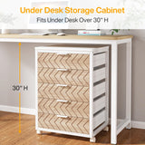 Tribesigns 5-Drawer File Cabinet, Wood Mobile Storage Drawer Unit, Industrial Office Cabinet with Drawers & Wheels, Rolling Printer Stand for Home Office (White & Beige) Tribesigns