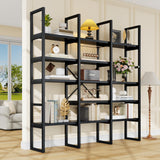 Semoic Large Bookshelf 5 Tiers, Triple Wide Geometric Bookcase, 71 Inches Tall Industrial Book Shelves Etagere Book Case, Sturdy Metal Frame, Freestanding Display Shelving Unit (Black) Semoic