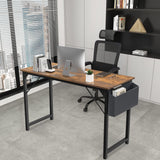 OLIXIS Computer Office Desk, 63 Inch Writing Work Study PC Wood Modern Desk with Storage Bag & Headphone Hook Simple Bedroom for 2 Person Kids Student Table, Rustic Brown OLIXIS