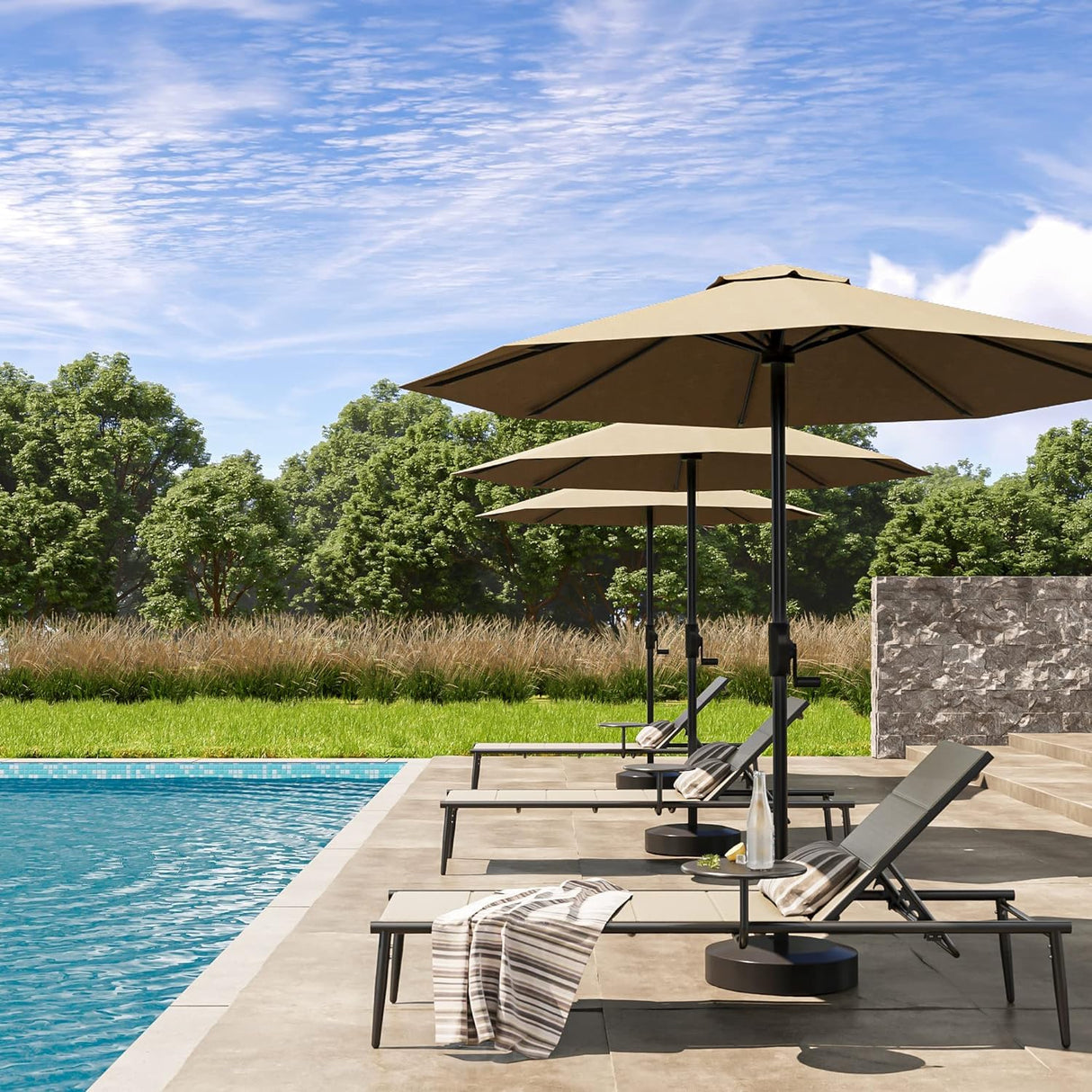 EAST OAK Textilene Outdoor Chaise Lounge, 2024 Aluminum Patio Lounge Chairs with Side Table, 5-Positions Adjustable Lounge Chaise for Outside, Recliner Chair for Pool, Beach, Backyard, Porch, Lawn EAST OAK