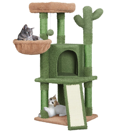 Yaheetech Cactus Cat Tree, 42in Cat Tower for Indoor Cats, Multi Level Cat Condo Scratching Post, Cat Activity Center Pet Furniture w/Ball, Plush Perch, Platform, Basket