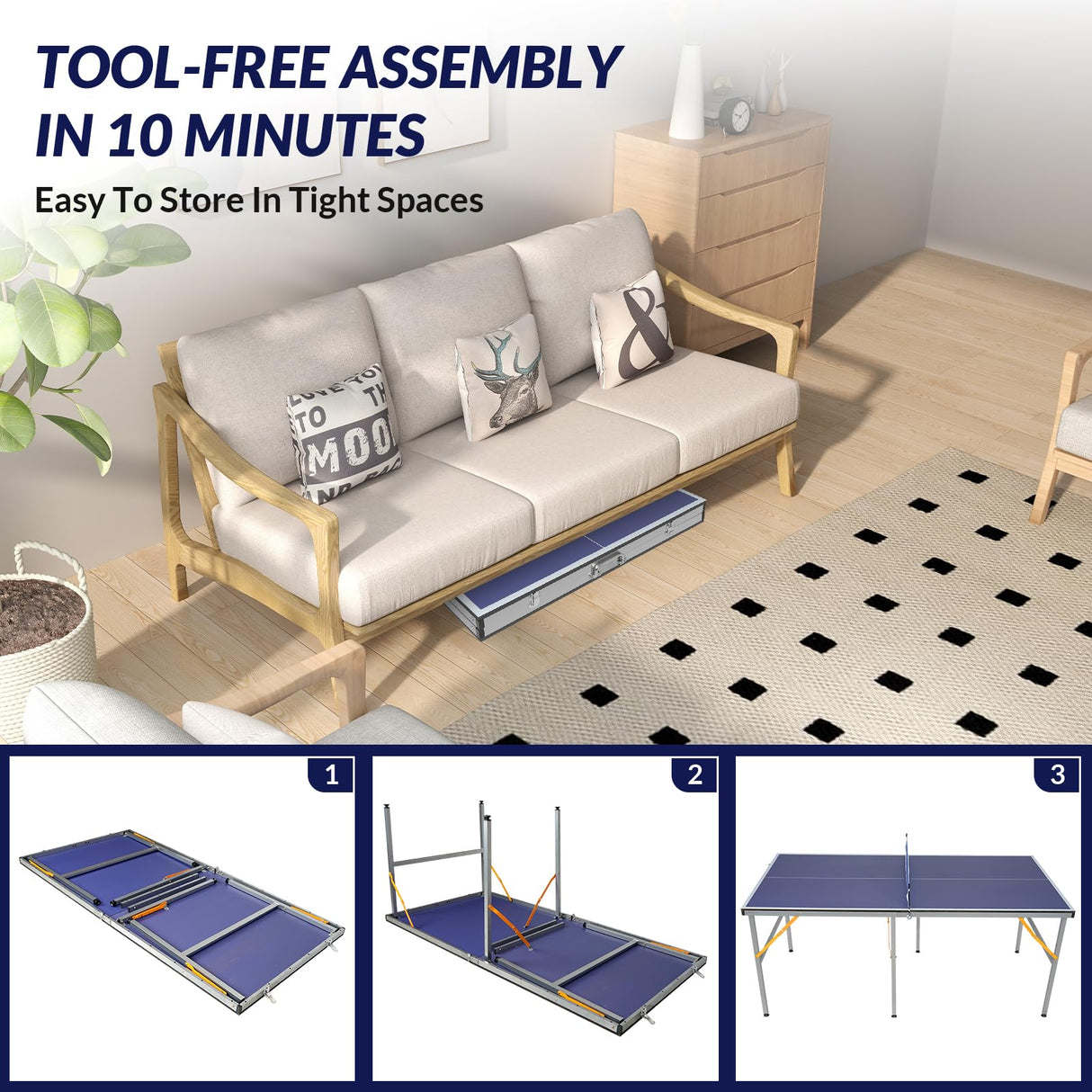 Zevemomo Portable Table Tennis Table, 6FT Mid-Size Foldable Ping Pong Game Set for Indoor/Outdoor, Ping Pong Table Top with Net, 2 Paddles and 3 Balls, Table Tennis Set 10 Minute Quick & Easy Assembly Zevemomo