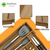 Luxury Acacia Kitchen Drawer Organizer - Silverware Organizer - Utensil Holder and Cutlery Tray with Grooved Drawer Dividers for Flatware and Kitchen Utensils (8 Slot), 17*12.4*2 inch EcoFives