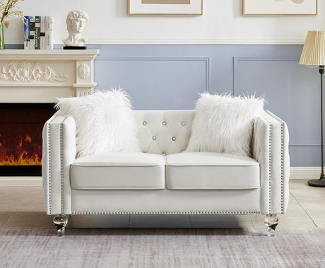 FYLCOUAMㅤ 59" Velvet Loveseat with Crystal Buttons Tufted Sofa, Trimmed Nailhead and Heavy-Duty Lucite Legs Loveseat Couch | Hollywood Regency Couch for Living Room, Bedroom FYLCOUAMㅤ