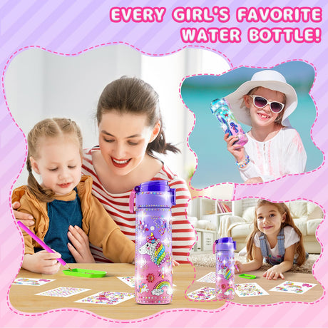 Gifts for Girls 4-12, Decorate Your Own Water Bottle Kits for Girls, Unicorn Diamond Painting Toys & Friendship Bracelet Kit, Fun Arts Crafts for Kids Ages 4-6-8-10, Birthday Gifts Toys for Kids BOOH