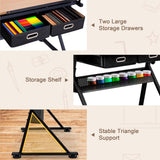 ZENY Adjustable Drafting Table with Stool, Tilting Drawing Desk Artist Table with Storage Drawers, Art Craft Workstation for Home Office Reading, Writing, Crafting (Brown-with Outlet) ZENY