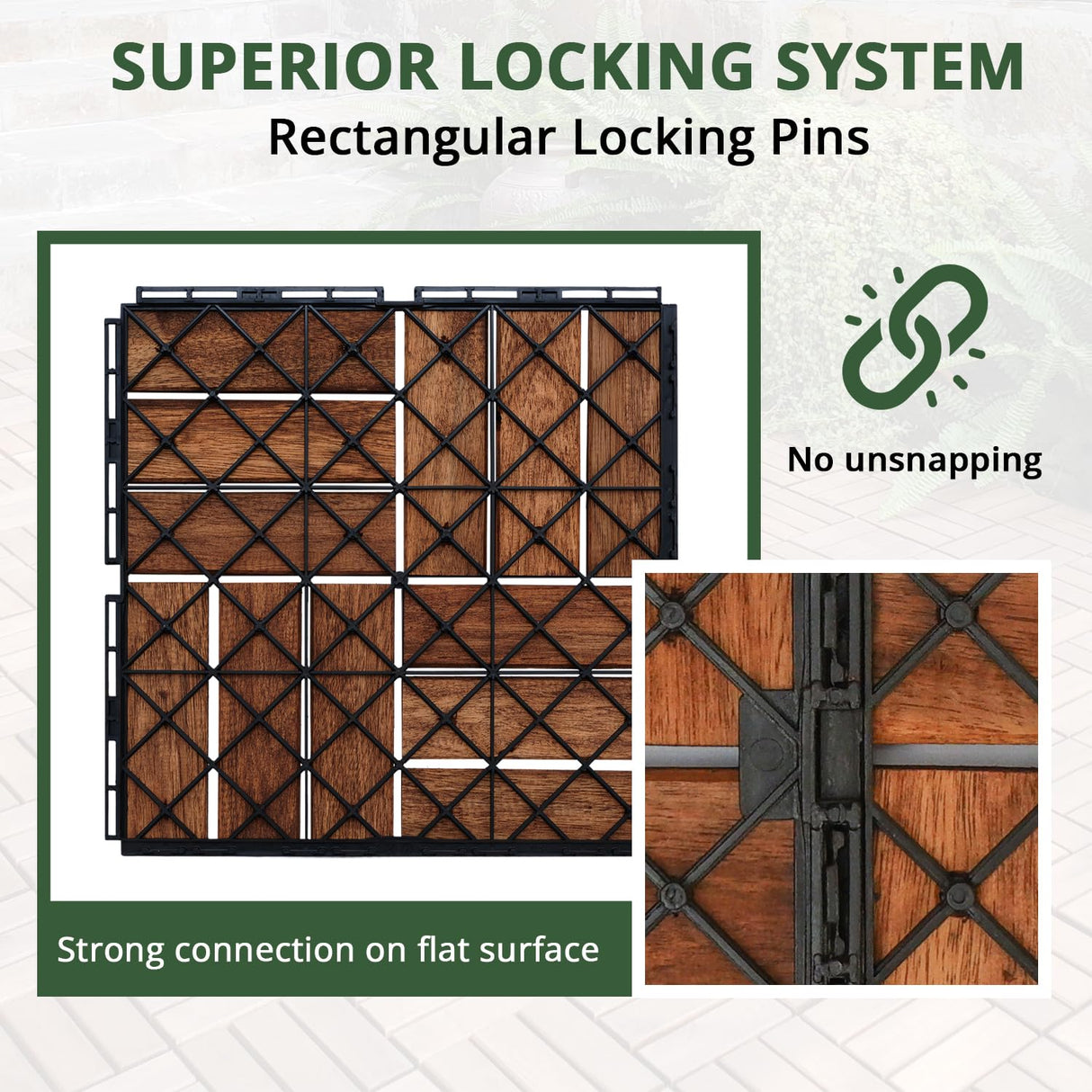 BEEFURNI Acacia Interlocking Deck Tiles (12x12 Pack 10), Acacia Wood Deck Tiles Interlocking Outdoor, Indoor Flooring Mats for Balcony Decor,Patio, Backyard, 1-Year Manufacturer Warranty (Dark Brown) BEEFURNI