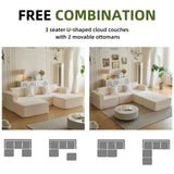 110" Modular Sectional Couch with 2 Movable Ottoman, Cloud Sofa Couches for Living Room, U Shaped Deep Seat Boneless Sofa,Luxury Corduroy Fabric, No Assembly Required White Veloflow