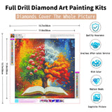 PINFFSHU 5D Diamond Painting Kit for Adults Tree of Life with Magic Seasons & Sacred Book Full Drill Art, DIY Sparkling Gem Dots Spiritual Wall Decor 13.78x13.78 Inches Gift for Spiritual Art Lovers PINFFSHU