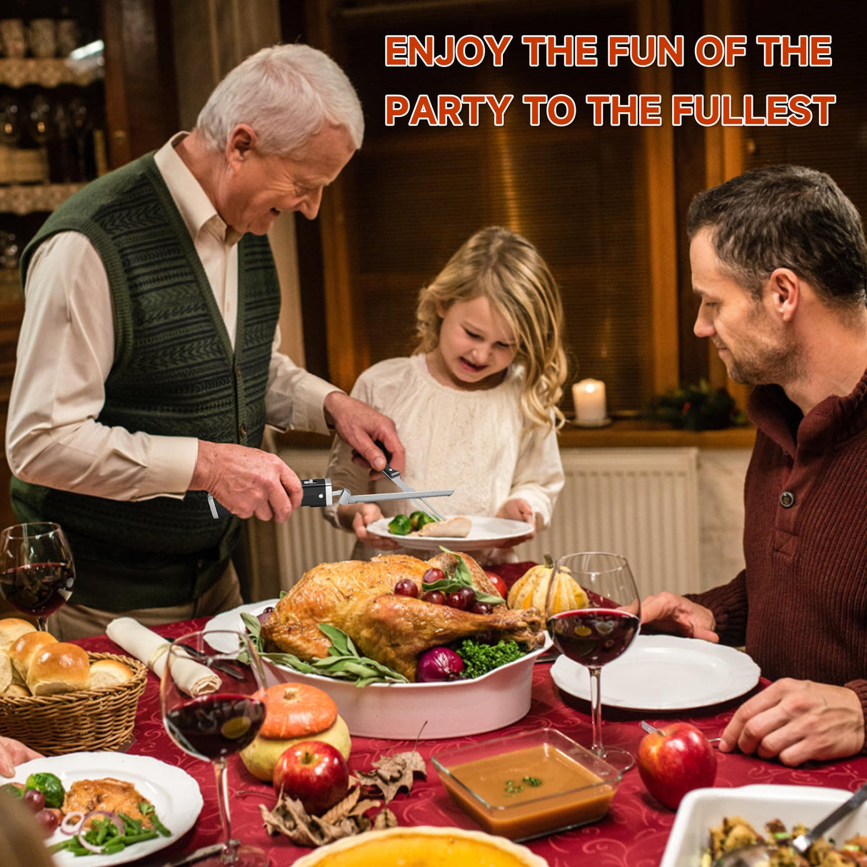 Cordless Electric Knife Set - Rechargeable Carving Knife with Safety Lock, Black Ergonomic Handle with Knives and Forks, for Meat, Bread, Brisket Slicing, Thanksgiving and Christmas Gifts Wanvoapls