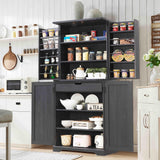 ACCOHOHO 72" Tall Kitchen Pantry, Farmhouse Storage Cabinet with Barn Door, Organizer, Drawer and Adjustable Shelves, Rustic Wood Cupboard for Kitchen, Dining Room, Bathroom, Black ACCOHOHO