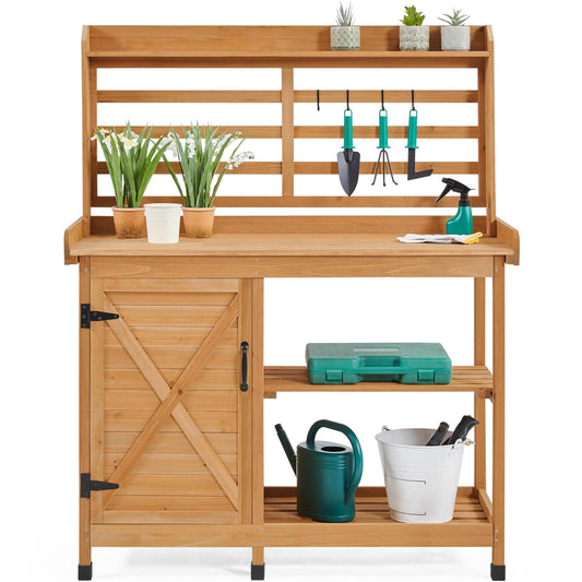 Yaheetech Outdoor Potting Bench, Large Horticulture Work Table Workstation with Storage Cabinet Shelf & Planting Working Console for Patio/Lawn/Garden - Wood - WoodArtSupply