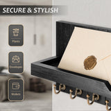 Rebee Vision Decorative Key and Mail Holder for Wall - Farmhouse 15 Inches Floating Shelf with 7 Sturdy Key Hooks for Home Entryway Wall Decor - Rustic Key Racks (Black) Rebee Vision