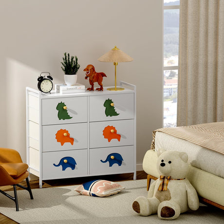 FRAPOW Kids Dresser for Bedroom, Baby Dresser with 6 Fabric Drawers Tall Storage Organizer for Toddler Child with Wood Top Metal Frame for Living Room, Nursery, Closet, Apartment FRAPOW