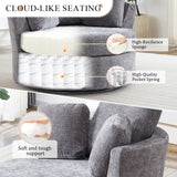 Deolme 42" W Modern Grey Swivel Barrel Chair with 360° Round Metal Base & Soft Chenille Pillows & Thick Cushion, Comfy Oversized Chaise Longue Indoor Living Room, Bedroom Club Reading Armchair (Gray) Deolme