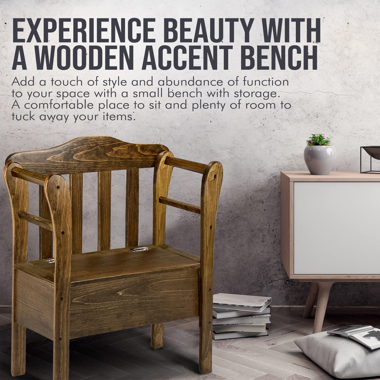 Peaceful Classics Bench with Storage - Small Wooden Storage Bench for Entryway, Hallway, Mudroom, Farmhouse, Bedroom, & Living Room, Amish Handmade Furniture Storage Organizer, Special Walnut Peaceful Classics