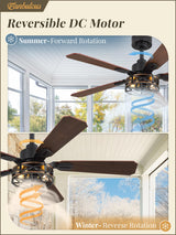 2 Pack 42 Inch Rustic Caged Ceiling Fan with Lights, Black Farmhouse Ceiling Fans for Bedroom Living Room, Double-Sided 5 Blades Rustic Ceiling Fan Fanbulous