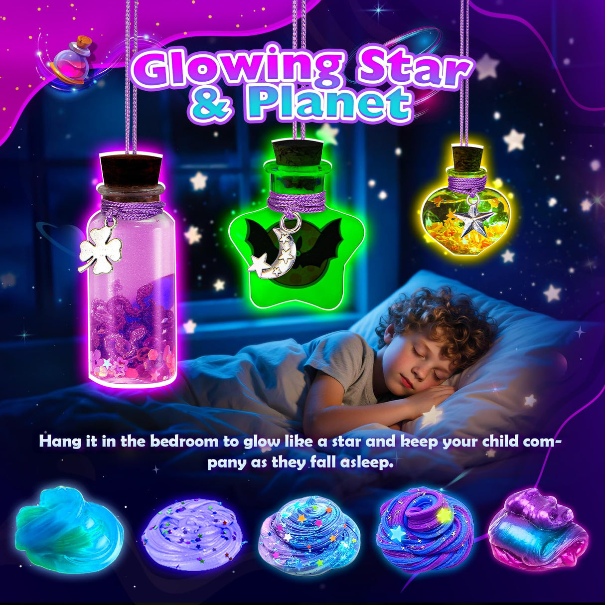 Slime Kit for Girls, Magic Galaxy Slime Making Kit with Magic Sticker,Making Butter Slimes Dark Powder to Make Glitter & Galactic Slimes Stress Relief Toys Fun Gifts Toys for 6-12 Year Olds Girls Boys HCHILDHOOD