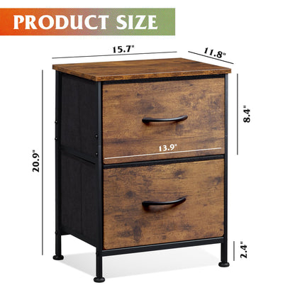 WLIVE Night Stand, Small 2 Drawer Dresser, Nightstand with Fabric Bins for Bedroom, Closet, Dorm, Rustic Brown Wood Grain Print, 11.8" D x 15.7" W x 20.9" H