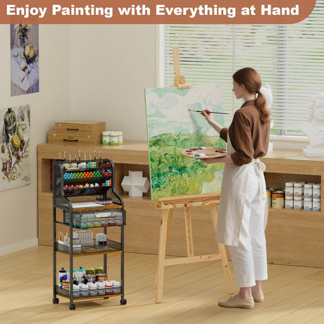 Jakyitvi Large 7-Tier Rolling Utility Cart with Drawer, 40.15in Tall Metal Craft & Art Storage Organizer with Lockable Wheels, Storage for Art Studio, Drawing Room, Paints & Supplies Jakyitvi