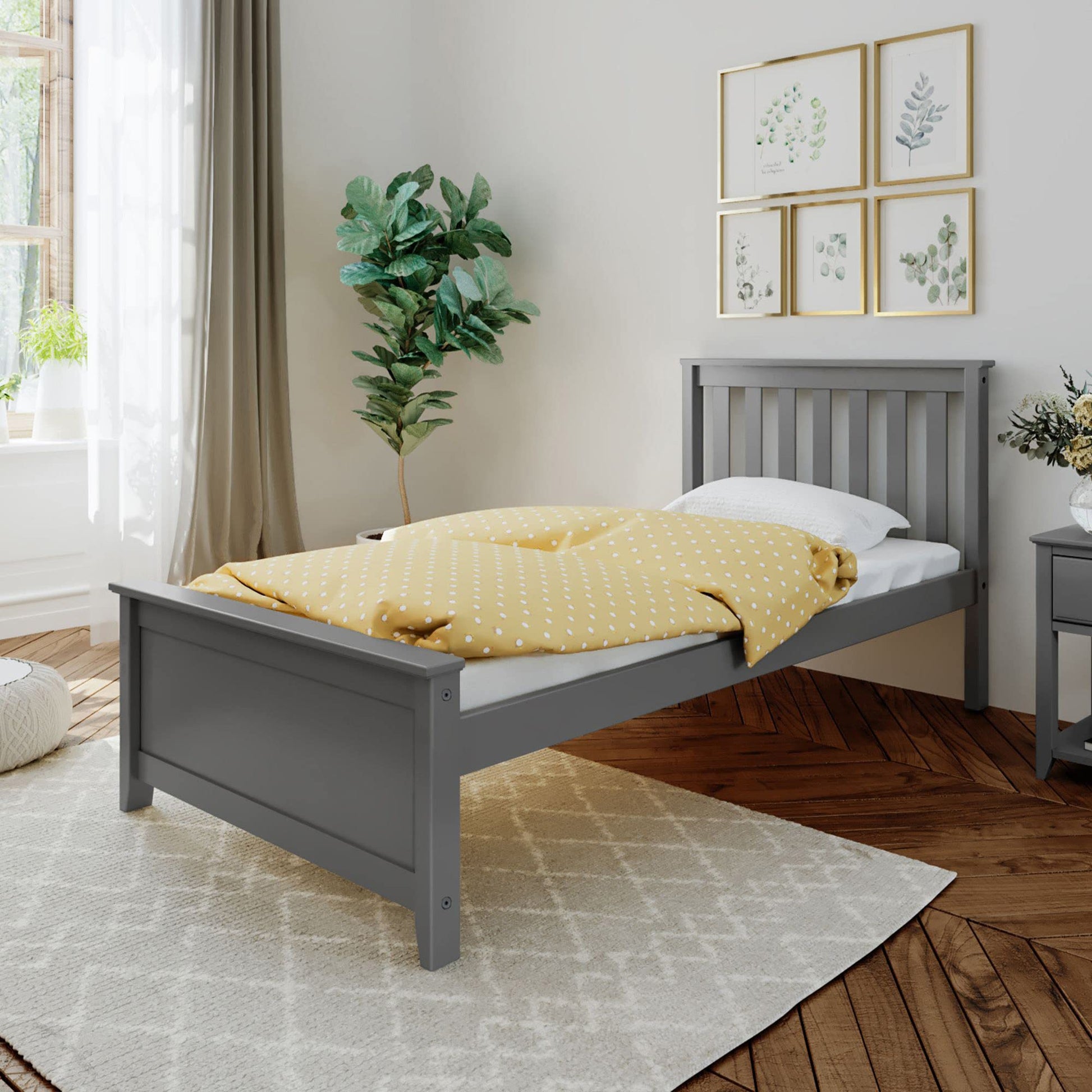 Max & Lily Twin Bed Frame with Slatted Headboard, Solid Wood Platform Bed for Kids, No Box Spring Needed, Easy Assembly, Grey - WoodArtSupply