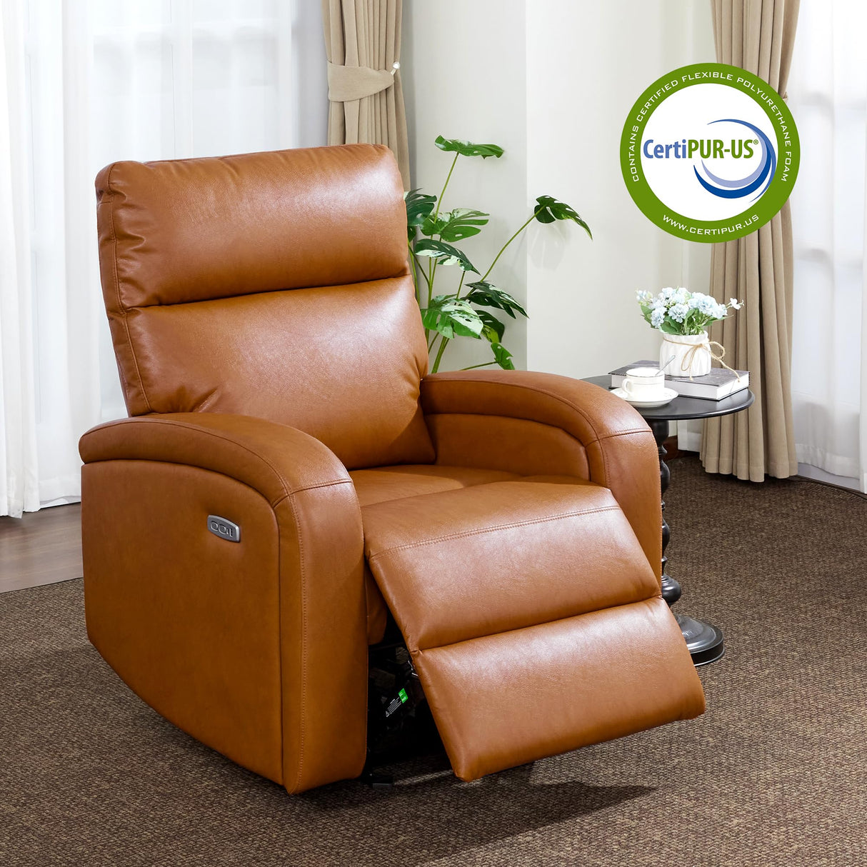 MCombo Zero Wall Recliner Chair, Power Wall Hugger Recliner with USB & Type-C Dual Charge Ports, for Small Space, Living Room, RV PR644 (Cognac Brown) MCombo
