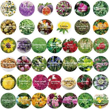 40 Bags Natural Dried Flowers Kit, Natural Dried Herbs with 2 Mesh Drawstring Bag for Soap,Candle,Resin Jewelry Making,Bath,Nail - Rose Petals,Rosebuds,Lilium,Jasmine,Don't Forget Me and More SACATR