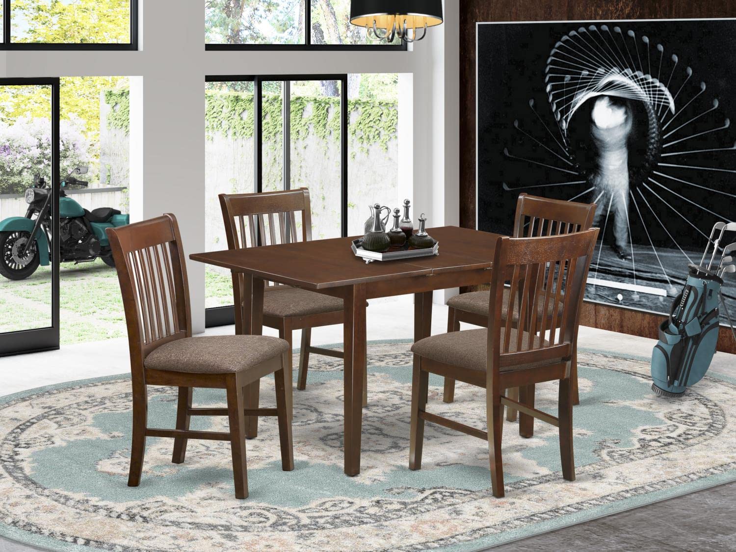 East West Furniture NOFK5-MAH-C 5 Piece Kitchen Set Includes a Rectangle Dining Room Table with Butterfly Leaf and 4 Linen Fabric Upholstered Chairs, 32x54 Inch - WoodArtSupply