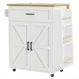 IRONCK Kitchen Island Table with Storage, Rolling Kitchen Cart with Power Outlet, Storage Cabinets on Wheels with Drop Leaf, Portable for Dining Room, White IRONCK