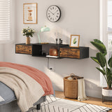 HOOBRO Floating TV Stand with Power Outlet 55", Modern Wall Mounted Media Console Shelf Cabinet for Under TV Storage, Entertainment Center, Living Room, Bedroom, Rustic Brown and Black BF11DS01 HOOBRO