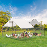 Large Metal Chicken Coop, 13.1 Ft Large Chicken Runs for Yard with Cover, Spire Roof Metal Chicken Coop with Lock for Outdoor, Backyard, Farm, Duck, Rabbit Hipicute