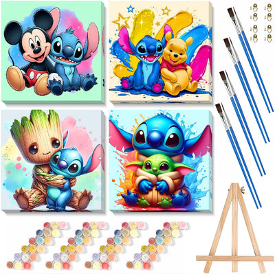 4 Ps Paint by Numbers for Kids with Framed Canvas,Cartoon Paint by Numbers for Kids Ages 8-12 with Wooden Easel,Easy Acrylic Painting Kits for Home Wall Decor 8X8 Inch