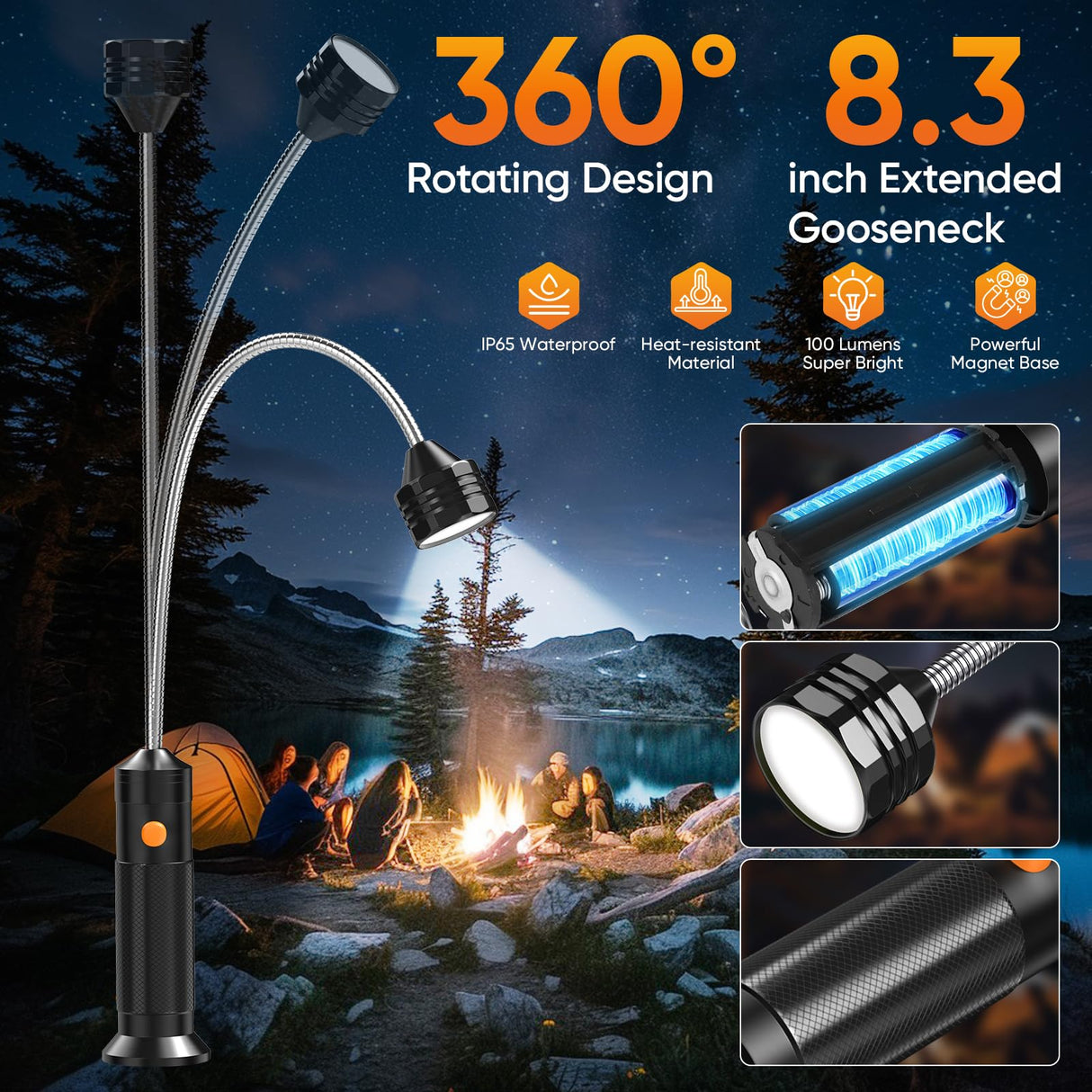 Grill Light BBQ Grilling Accessories: Unique Valentines Day Gifts for Him Men Dads Husbands Grandpas, Cool Mens Gifts Outdoor Bright Magnetic LED BBQ Light, Smoker Grill Accessories Tools, 2 Pack RVZHI