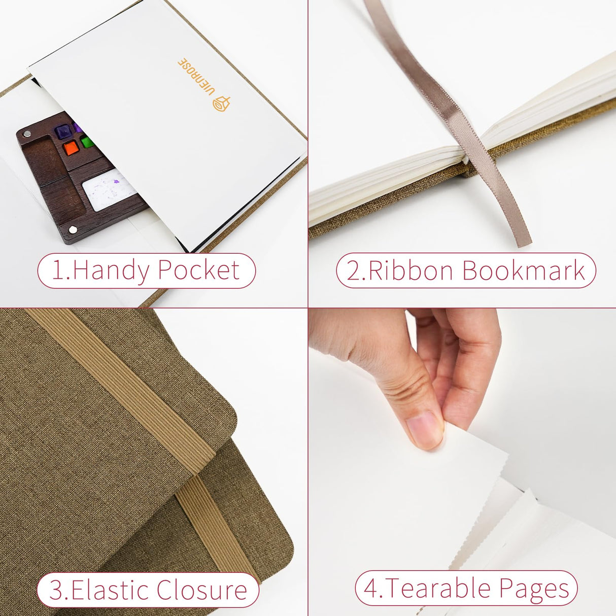 Vienrose Watercolor Sketchbook, 5.5"x5.5" Watercolor Journal with 24 Sheets 140 LB (300 GSM) Cotton Watercolor Paper, Brown Linen Cover Water Coloring Sketch Book As Travel Notebook On The Go Vienrose