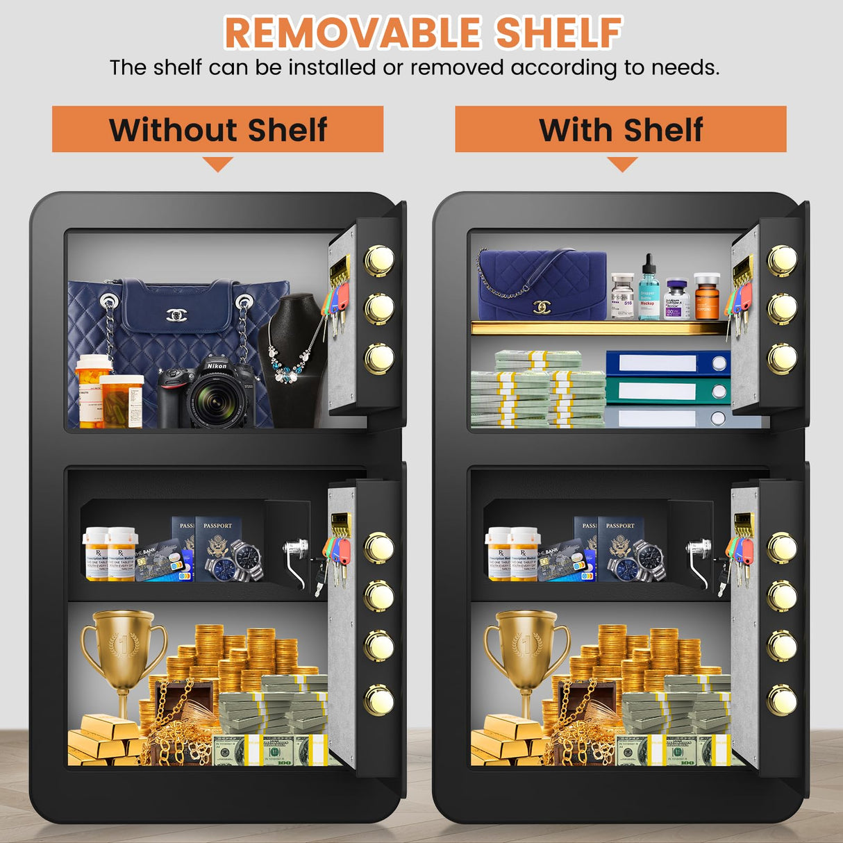 [2025 Upgraded] 8.1 Cu ft Extra Large Home Safe Fireproof Waterproof with [DOUBLE SAFES], Heavy Duty Fireproof Safe Box with [Hidden Lock Box], Fireproof Safe for Home Documents Business Office USE GHJGAGE