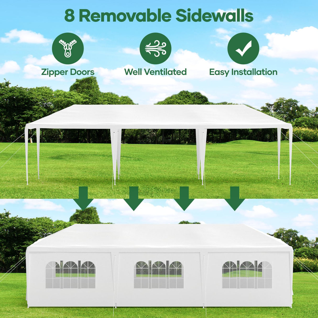 kejector 10'x30' Party Tent, Tents for Parties White Wedding Canopy with 8 Removable Sidewalls Carpas para Fiestas Outdoor Event Tent for Birthday Holiday Garden Patio Backyard kejector