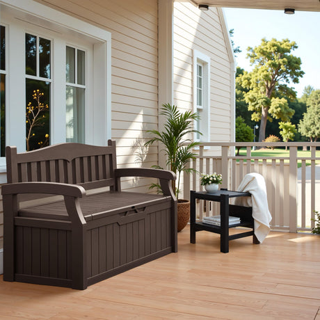 Flamaker 80 Gallon Storage Bench Outdoor Indoor, Durable All-Weather Seating with Hidden Storage, Lockable Deck Box for Garden, Patio, Poolside (Brown) Flamaker