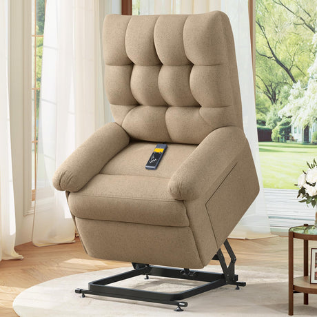 Welzona Power Lift Recliner Chair for Elderly, Triple Motor Lift Chair with Infinite Position, Electric Stand Assist for Seniors, Single Sofa with Side Pockets for Living Room, Beige-Brown Welzona