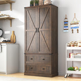 Hlivelood Farmhouse Kitchen Pantry Cabinet, 71" Tall Storage Cabinet with 2 Barn Doors & 2 Drawers, Large Farmhouse Kitchen Cupboard with Adjustable Shelves, Dining Room, Living Room, Rustic Brown Hlivelood