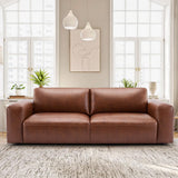 COLAMY 95" Oversized PU Leather Sofa, Comfy Sofa Couch with Extra Deep Seats, Wide Arm, Down Filled 3-Seater Modern Sofa for Living Room, Apartment Lounge-Auburn COLAMY