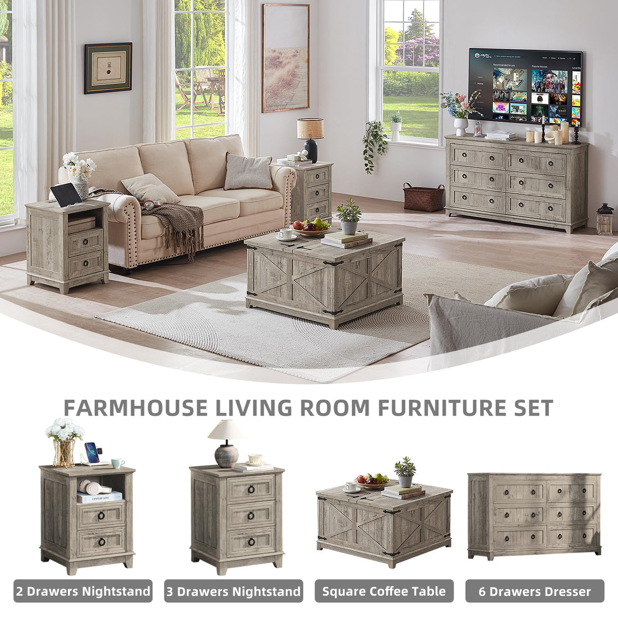 Joaxswe Farmhouse Coffee Table with Hidden Storage Organizer, Modern Square Large Center Table, Wood Farm House Low Rustic Light Oak Living Room Tables with Hinged Lift Top for Home, Office Joaxswe