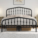 Elegant Victorian-Style Black Metal Queen Bed Frame with Crown Headboard and Easy Assembly Yaheetech