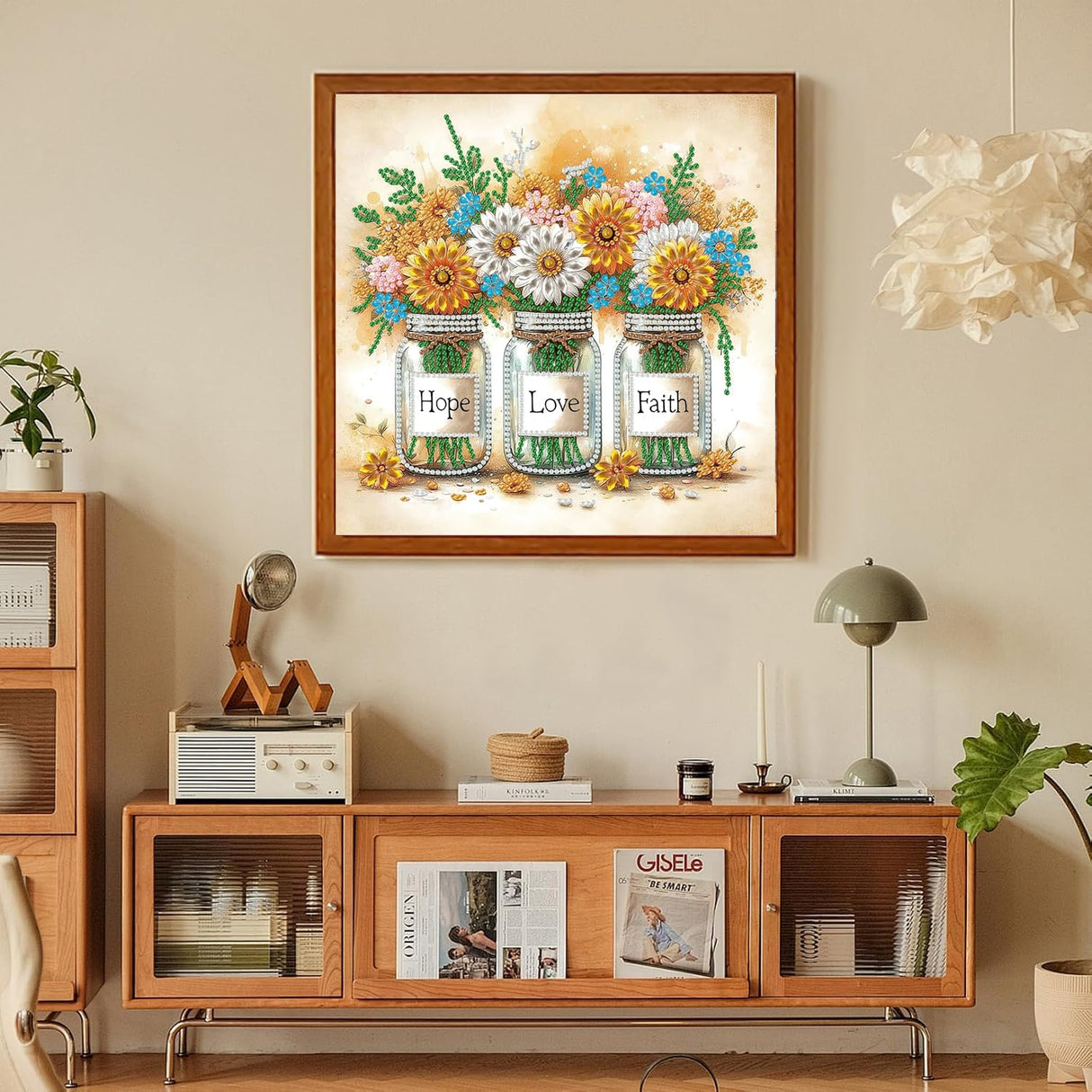 Faith, Love, Hope Diamond Painting Kits for Adult, Inspirational 5D Diamond Art Kits for Beginners, DIY Spring Flower Floral Special Shaped Drill Diamond Dots Gem Paint Art Craft, Home Decor 12x12In wavaiov