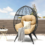 DWVO Egg Chair Patio Rattan Chair with Stand Anti-Slip All-Weather Poratble Adjustable Chair Feet Wicker Egg Lounger Chair for Indoor Outdoor 330LBS (Beige) DWVO