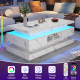 47.2 inch Modern High Glossy LED Coffee Table with 2 Sliding Drawers, Double-Layer Center Tables with LED Lights for Livings Room Furniture, White chartustriable