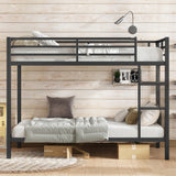 EMKK Metal Bunk Bed Full Over Full with Guardrails,Bedframe,Bunk Beds for Dorm,Bedroom,Guest Room,Heavy Duty Metal Slats, Noise Free, No Box Spring Needed, Black EMKK