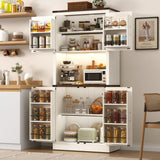 72" Tall Farmhouse Kitchen Pantry Cabinet with LED Light and Power Outlet,Modern Farmhouse Kitchen Storage Cabinet w Load-Bearing Steel Pipe,Barn Doors, Organizer,Food Pantry Cabinets(White) chartustriable