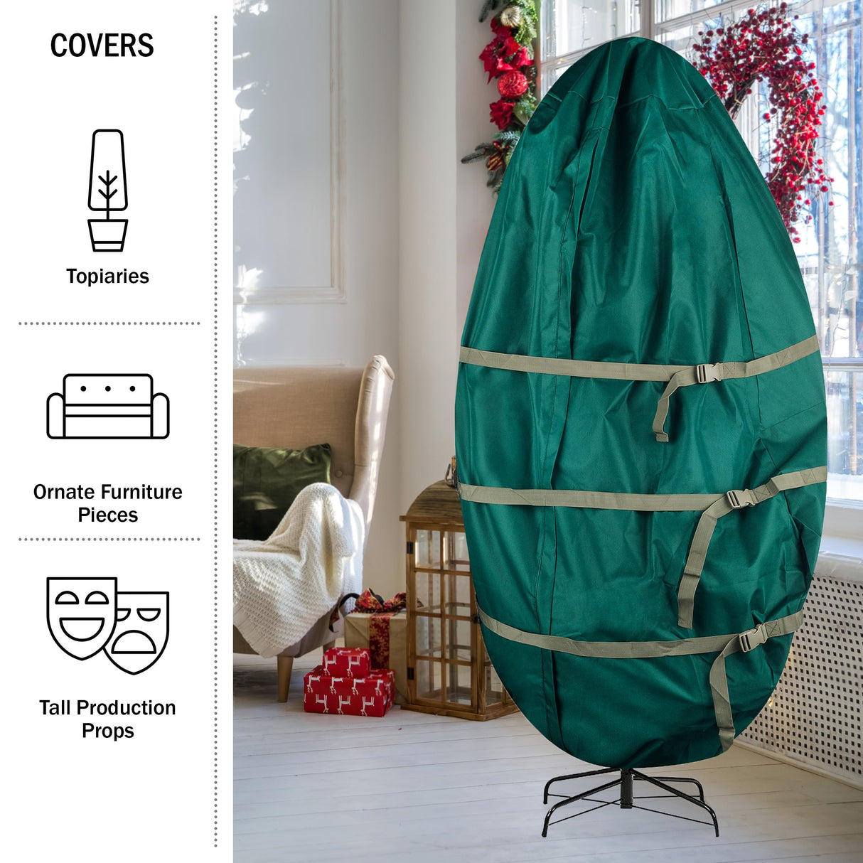Christmas Tree Storage Bag - Upright Zippered Canvas Cover for 9-Foot Artificial Trees with Buckle Straps and Cinch by Tiny Tim Totes (Green) TINY TIM TOTES